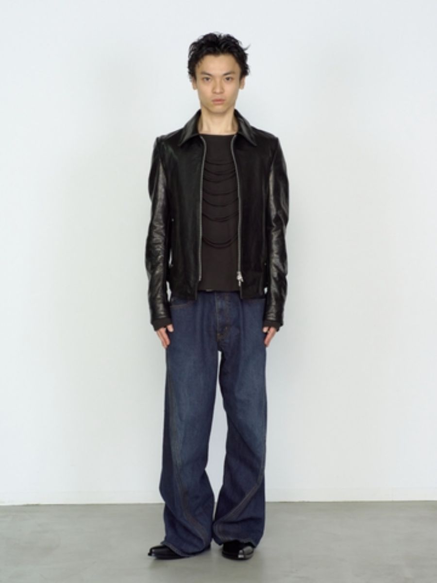 ジップ アップ レザー シャツ 馬革 (ホースレザー)  /  ZIP UP LEATHER SHIRT / ブラック