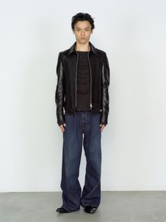 ジップ アップ レザー シャツ 馬革 (ホースレザー)  /  ZIP UP LEATHER SHIRT / ブラック