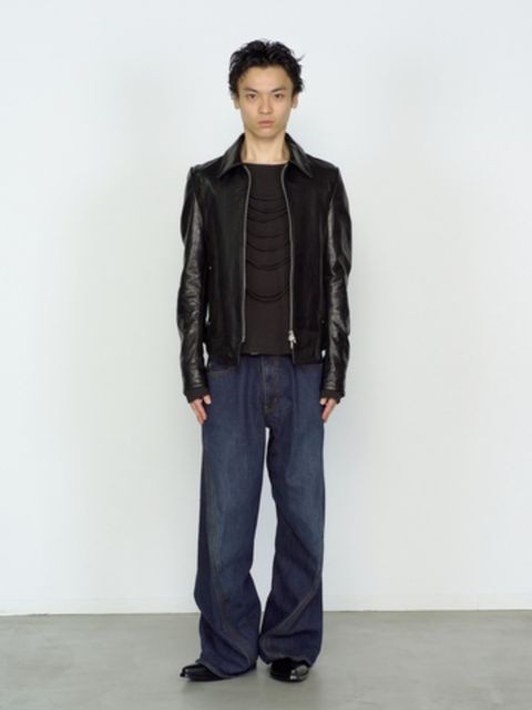ジップ アップ レザー シャツ 馬革 (ホースレザー)  /  ZIP UP LEATHER SHIRT / ブラック