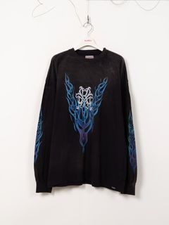 【25SS】"カミヤ-ファイア" ディストレスド ロングスリーブ Tシャツ / “KMY-FIRE” DISTRESSED L/S TEE / ブラック
