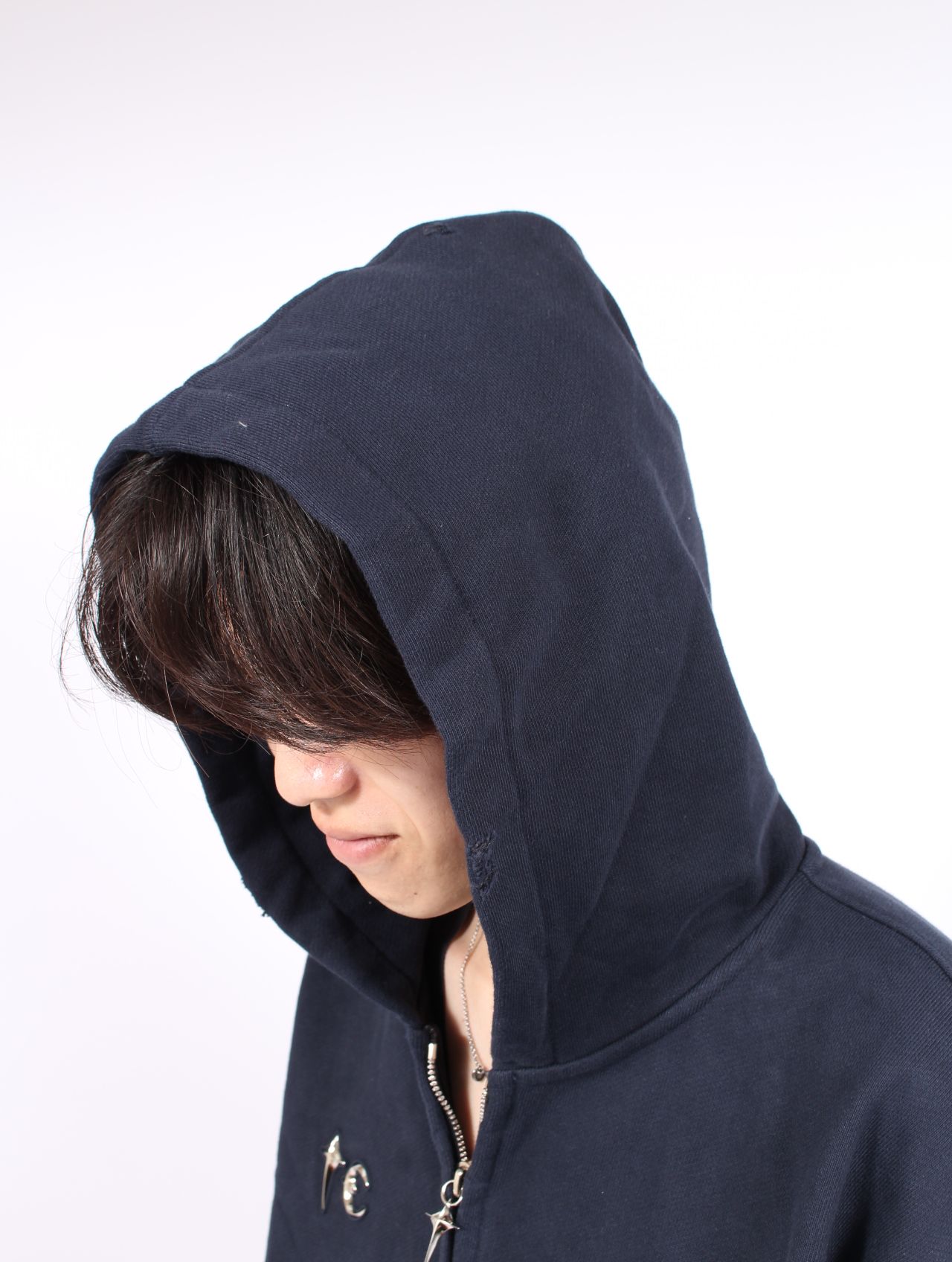 【25AW】レザー フレーム クロップド ジップアップ パーカー / LEATHER FLAME CROPPED HOODED ZIP-UP / ネイビー