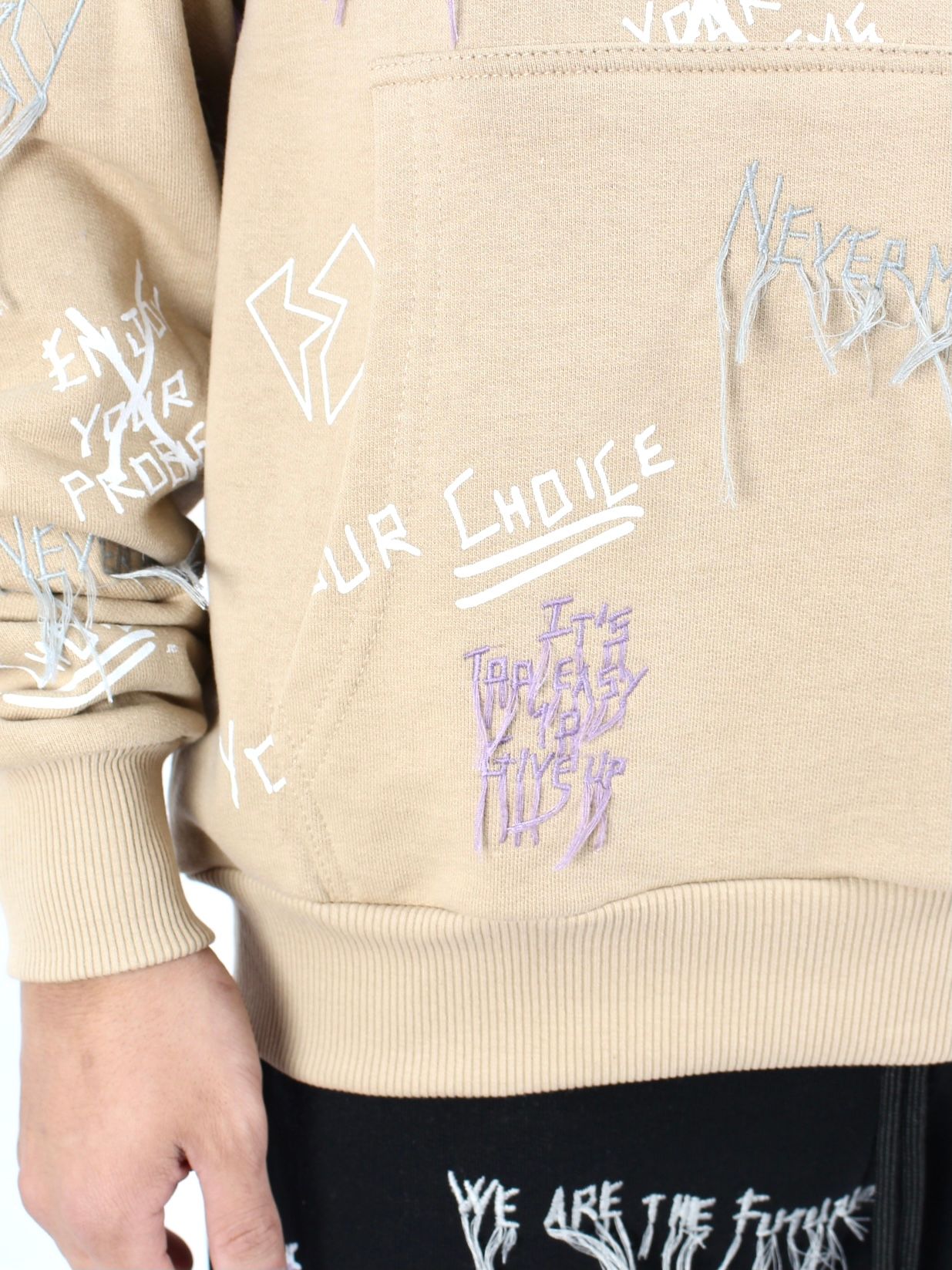【21AW】総柄 刺繡プリントパーカー / NEW MANIFESTO HOODIE / ベージュ × マルチ