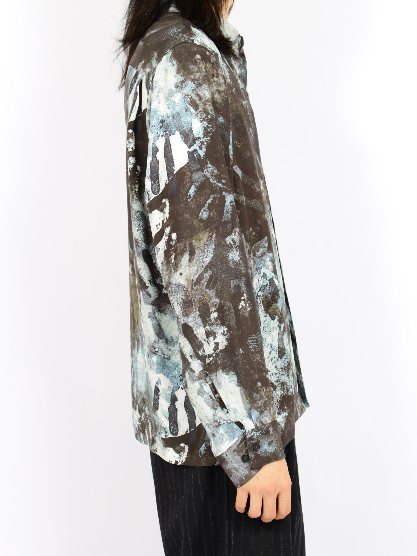 【26AW】ハンド モチーフ シルク シャツ 長袖 / HAND MOTIF SILK SHIRT / ブラック