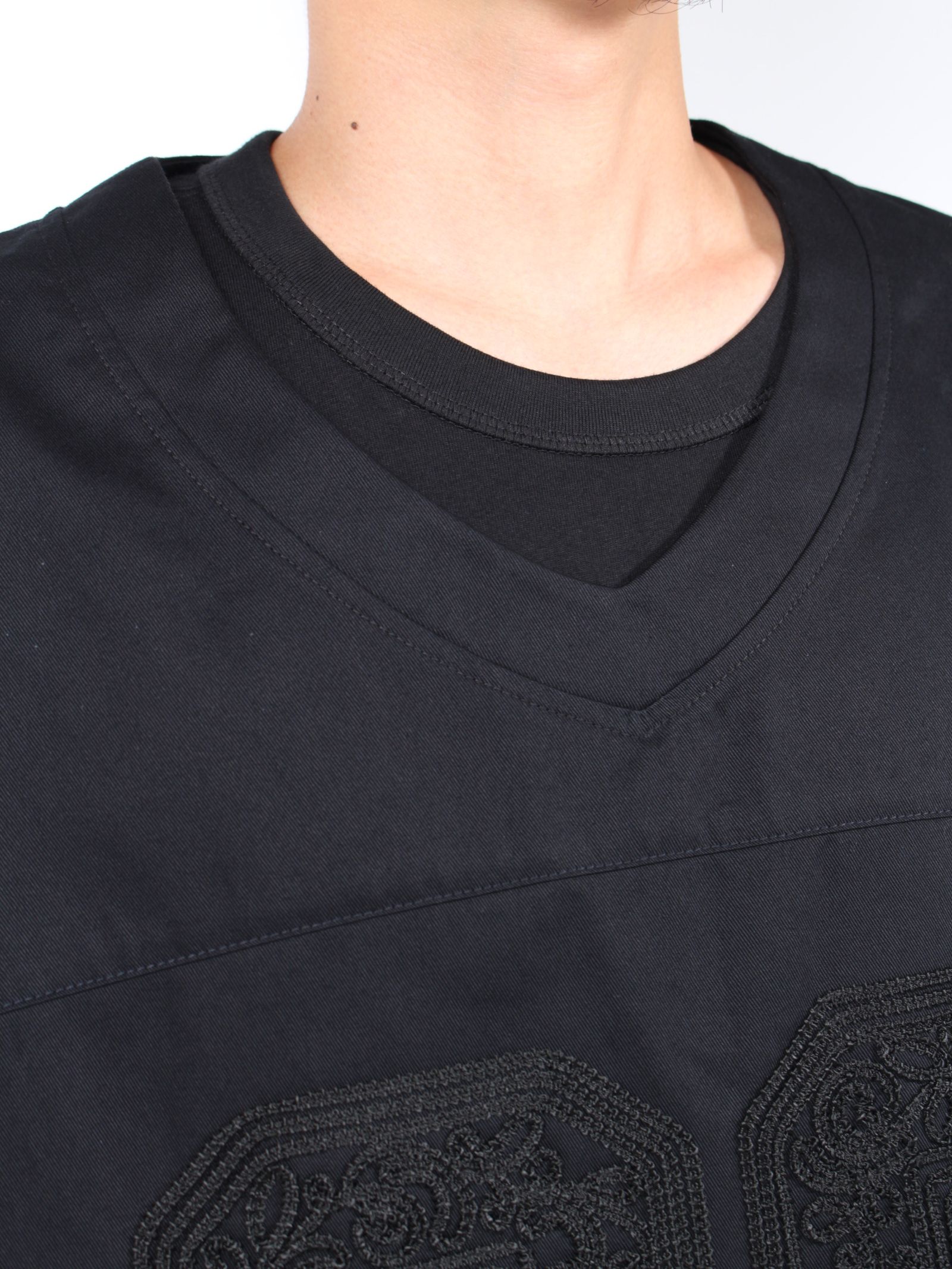 【24AW】コード 刺繍 ホッケー ゲーム 長袖 Tシャツ / CORD EMBROIDERED HOCKEY SHIRT / ブラック
