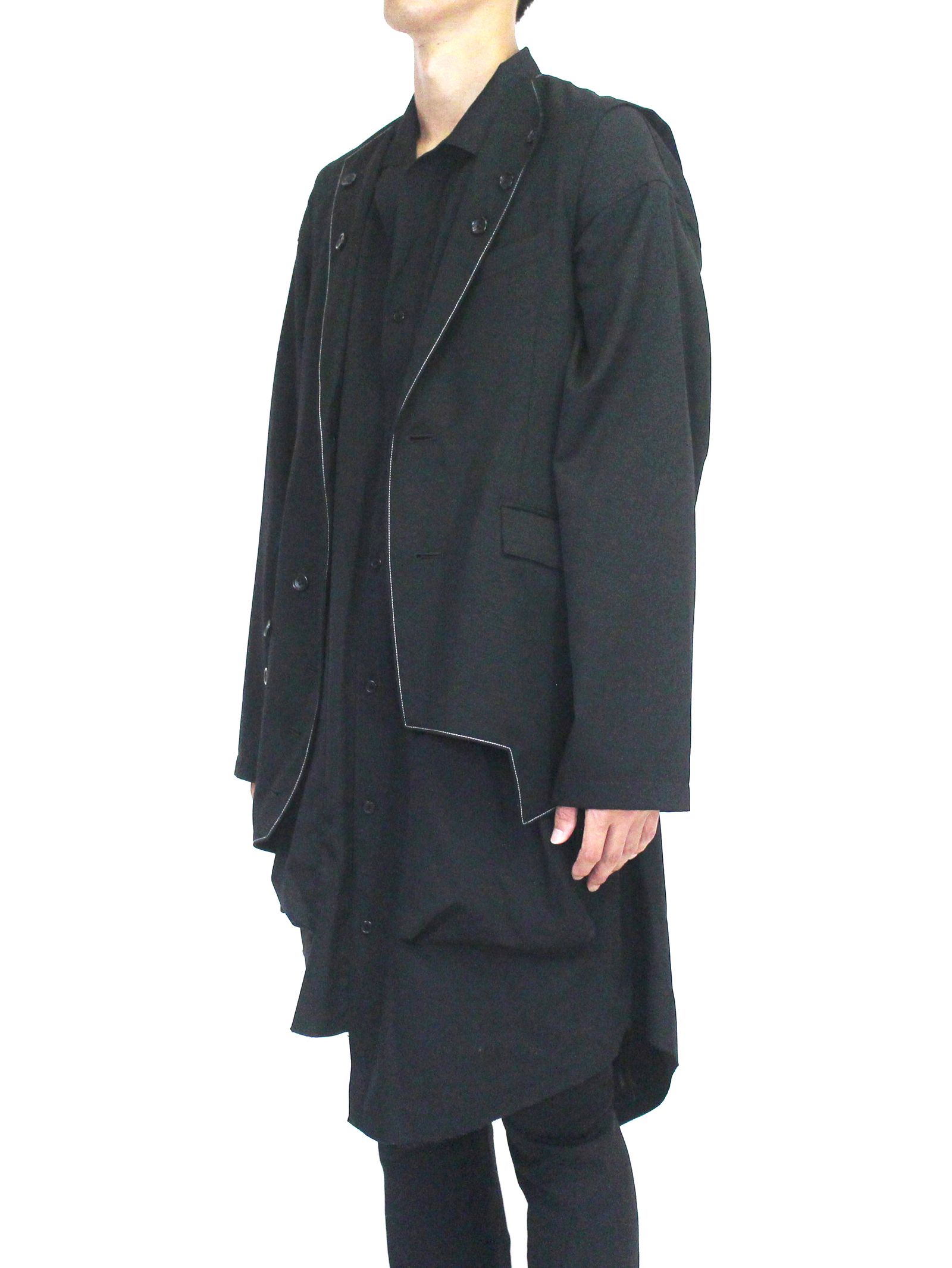 ウールギャバジン 3ピース ベスト / Gabardine 3lapel vest / ブラック × ネイビー