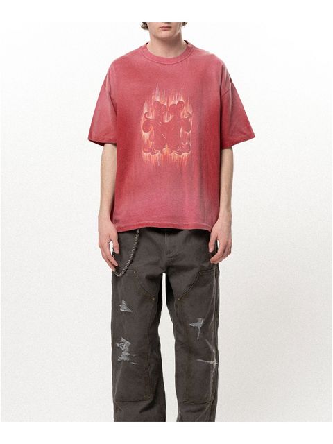 【26SS】"クレヨン フレーム" ディストレスド カミヤ Tシャツ / ”CRAYON FLAME" DISTRESSED TEE / レッド