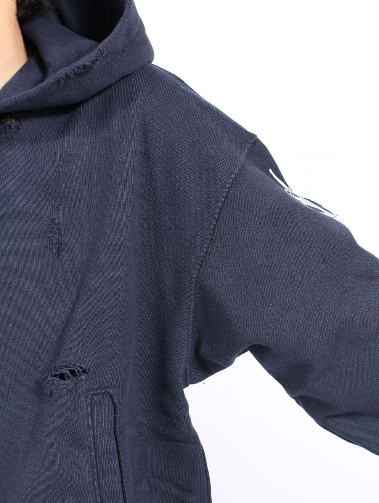 【25AW】レザー フレーム ジップアップ パーカー / LEATHER FLAME HOODED ZIP-UP / ネイビー