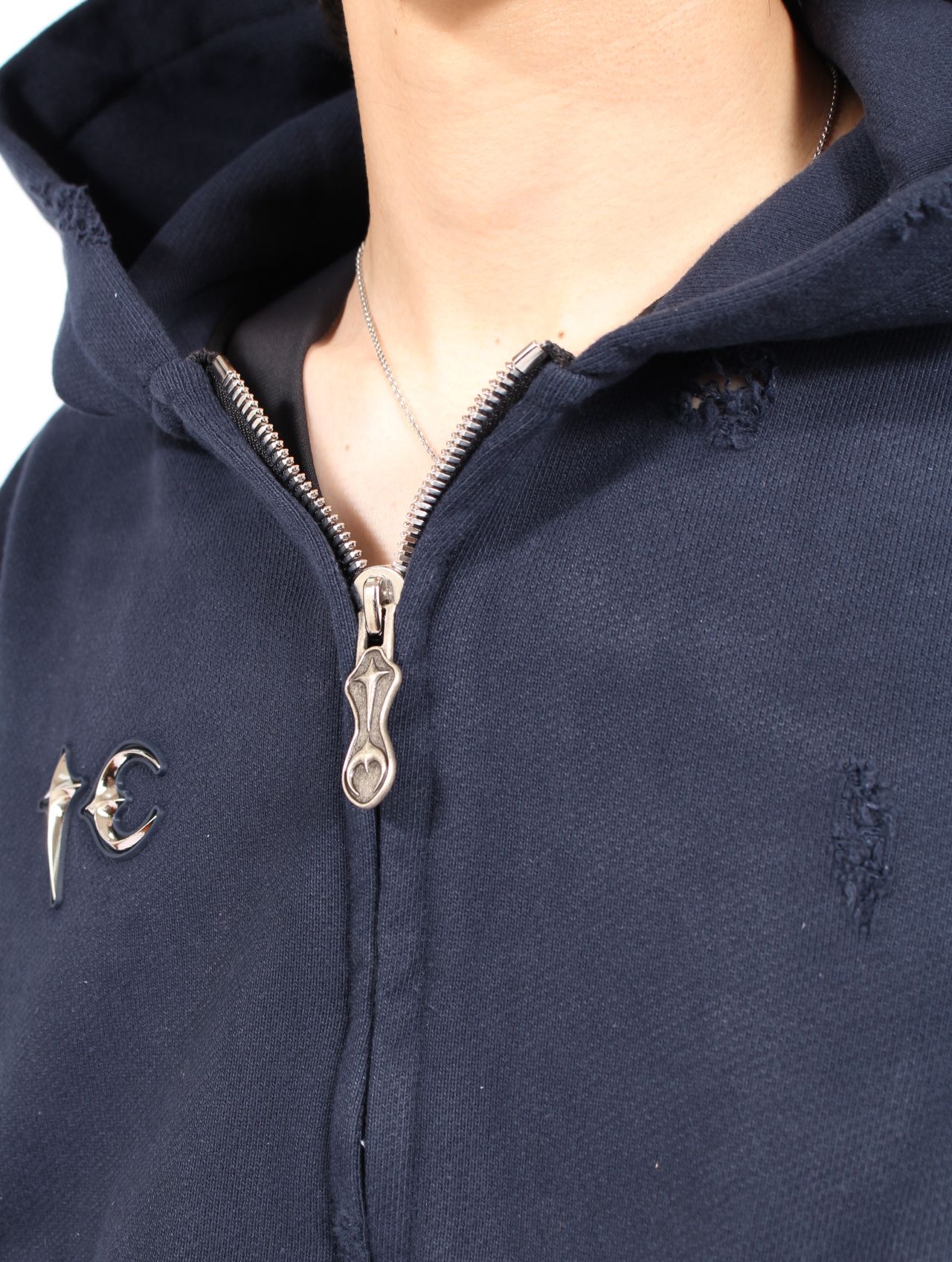 【25AW】レザー フレーム ジップアップ パーカー / LEATHER FLAME HOODED ZIP-UP / ネイビー