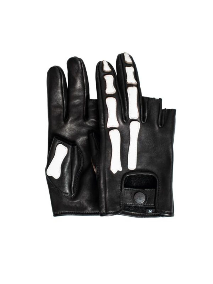 エーコルネ レザー ボーン グローブス ピースサイン フィンガーレス グローブ / A-CORNE LEATHER BONE GLOVES / ブラック