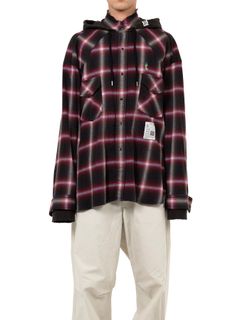 【25AW】スウェット フーディー ドッキング チェック シャツ / SWEAT HOODIE L/S SHIRT / レッド