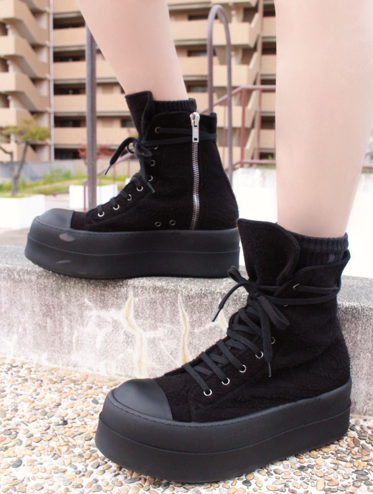 【25AW】ダブルバンパー ハイカット スニーカー / DOUBLE BUMPER SNEAKS / ブラック × ブラック