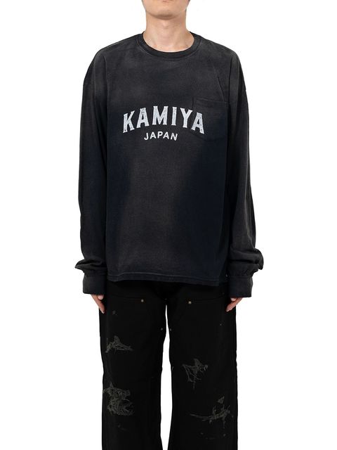 【25AW】カミヤ ロゴ ディストレスド ロング ポケット Tシャツ / "KAMIYA LOGO"DISTRESSED L/S POCKET TEE / ブラック