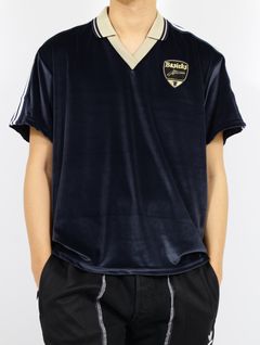 【25SS】ベルベット ワッペン刺繍 フットボール ハーフスリーブ 半袖 シャツ / VELVET FOOTBALL HALF SLEEVE SHIRT / ネイビー