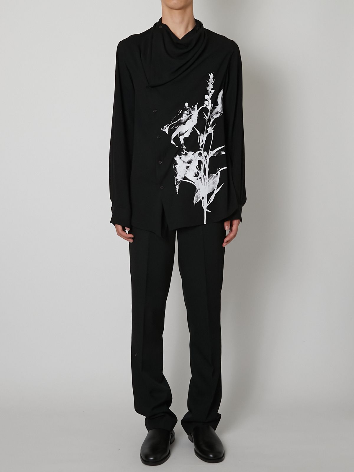 【27SS】ドレープド デザイン シャツ 花柄 長袖シャツ / DRAPED DESIGN SHIRT / ブラック