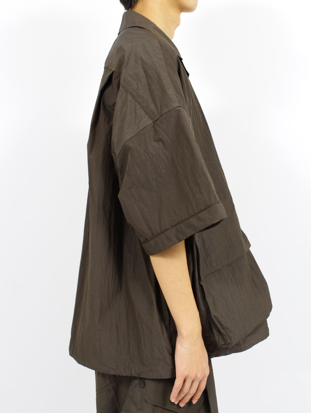 【25SS】ワッシャーナイロン ハーフスリーブ ハンティング シャツ / WASHER NYLON HALF SLEEVE  HUNTING SHIRT / バッファローブラウン