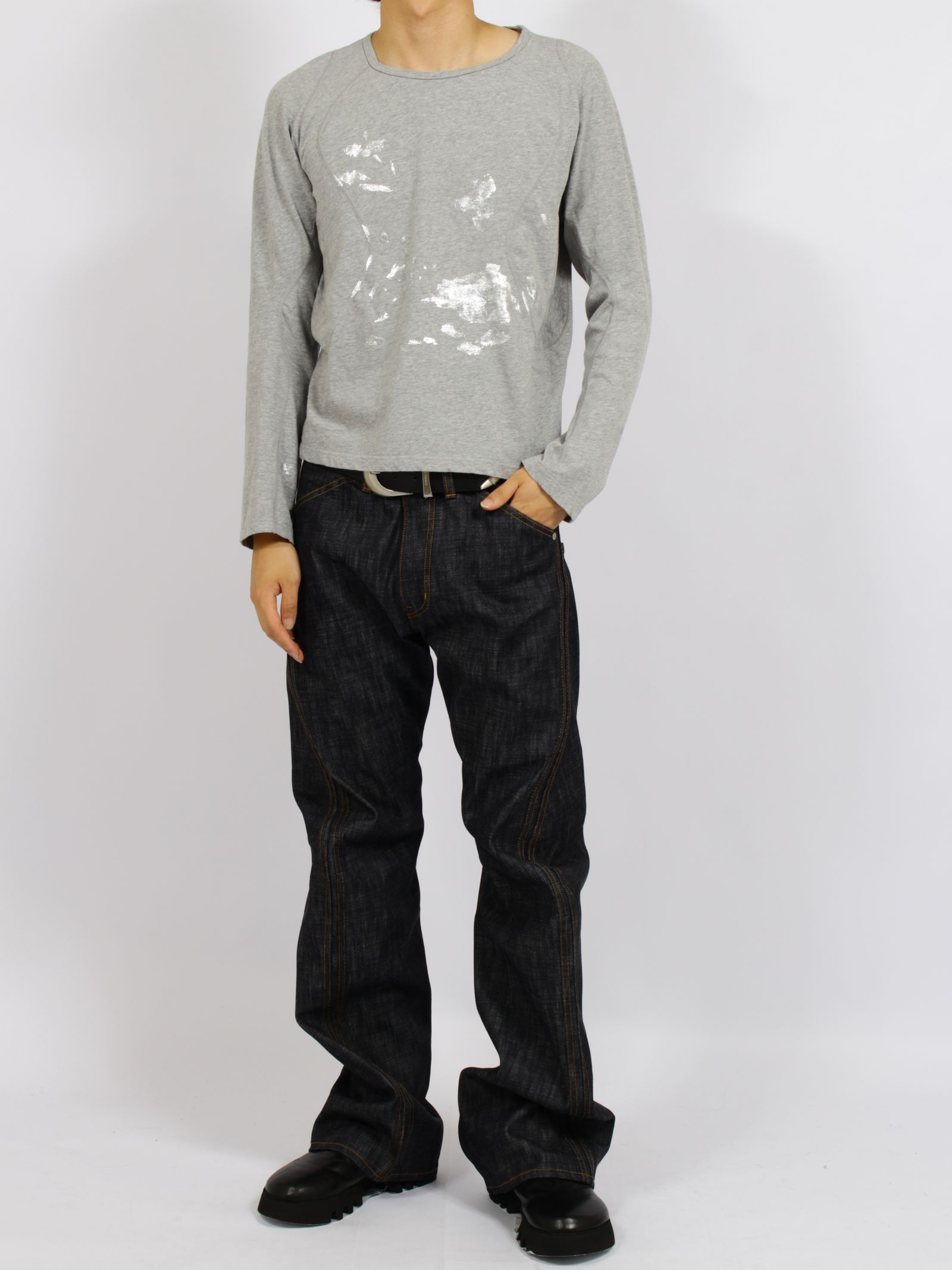 【26AW】フォイル プリント スプラッター ロング スリーブ Tシャツ 銀箔 長袖 カットソー / FOIL PAINT SPLATTER LONG SLEEVE T-SHIRT / HEATHER GRAY(グレー)