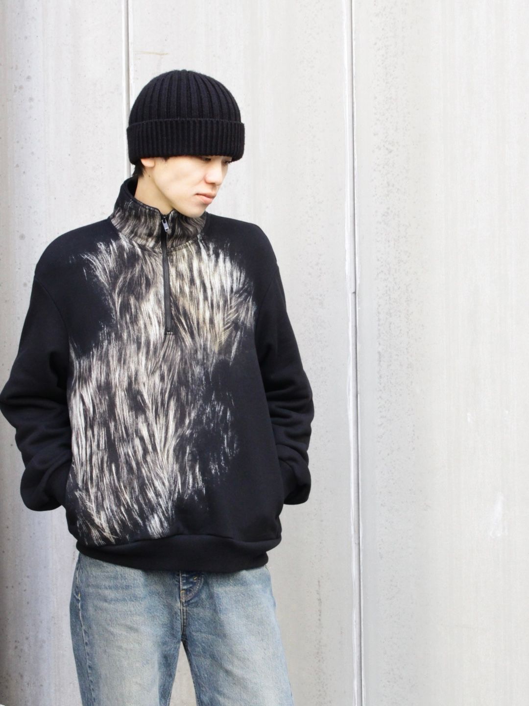 【25AW】フロッキー スウェット ハーフジップ シャツ / FLOCKY SWEATSHIRT / ブラック