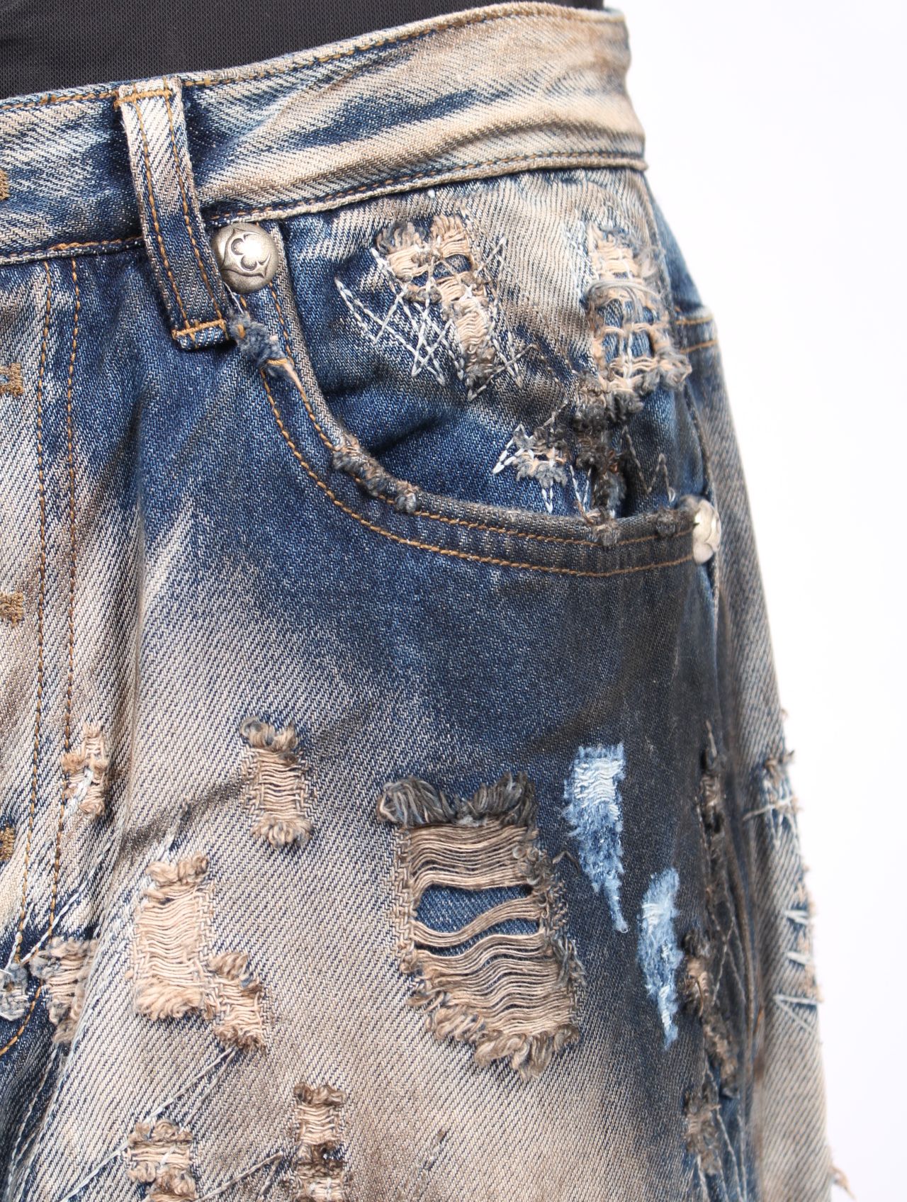 【25AW】ハードウォッシュド ダメージ デニム パンツ / HARD-WASHED DAMAGED DENIM PANTS / ブルー