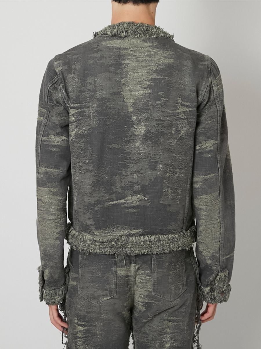 【27SS】カラーレス デニム ジャケット ジャガードデニム シャネル ジャケット  / COLLARLESS DENIM JACKET / グレー