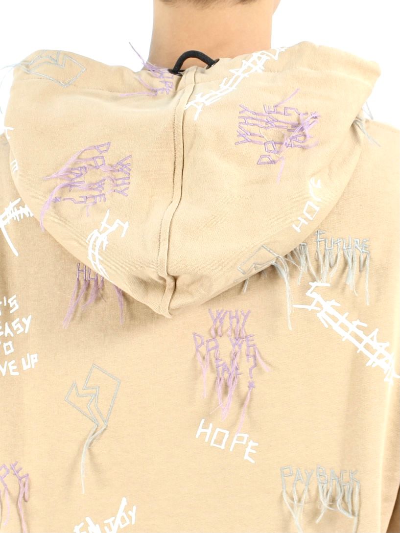 【21AW】総柄 刺繡プリントパーカー / NEW MANIFESTO HOODIE / ベージュ × マルチ