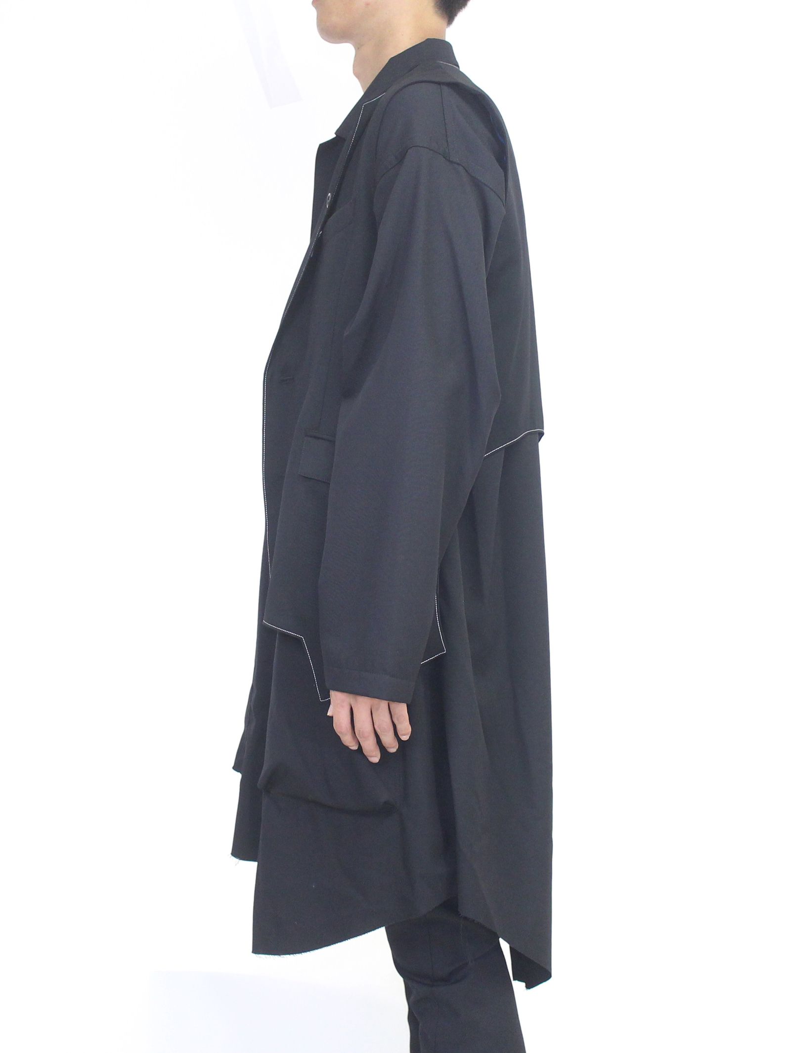 ウールギャバジン 3ピース ベスト / Gabardine 3lapel vest / ブラック × ネイビー