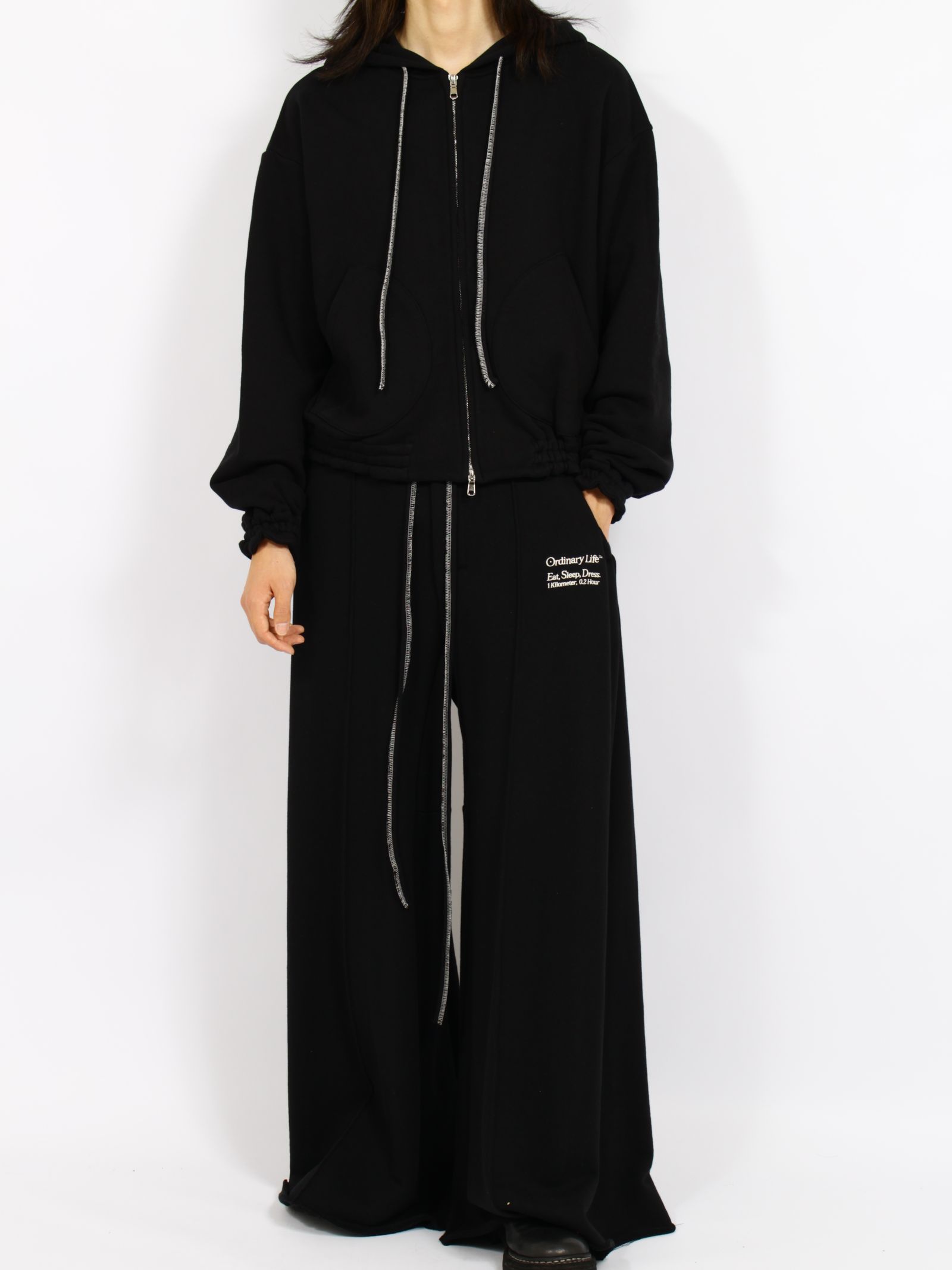 【26AW】オーディナリー ホーム オールド スタイル ジップ フーディ ウィズ プリンティング / ORDINARY HOME OLD STYLE ZIP HOODIE WITH PRINTING / ブラック