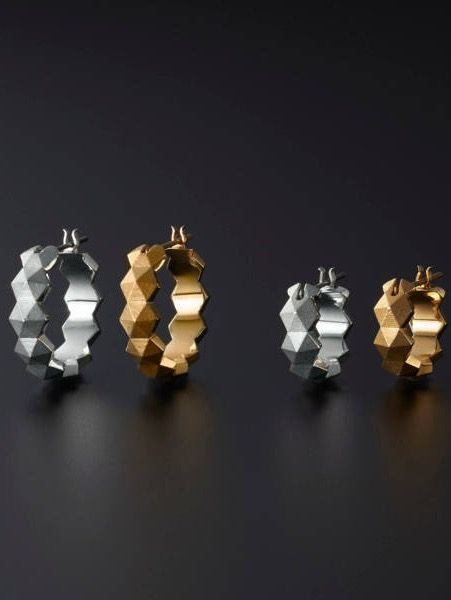GARNI ゴールド 八角形イヤリング(片耳用) GARNI - 【取り寄せ】ハニカム柄 スタッズ リングピアス Lサイズ