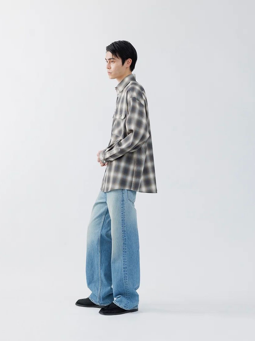 【26AW】ウォッシャブル ウール チェック シャツ / WASHABLE WOOL OMBRE CHECK SHIRTS .16 / MOLD GRAY(グレー)
