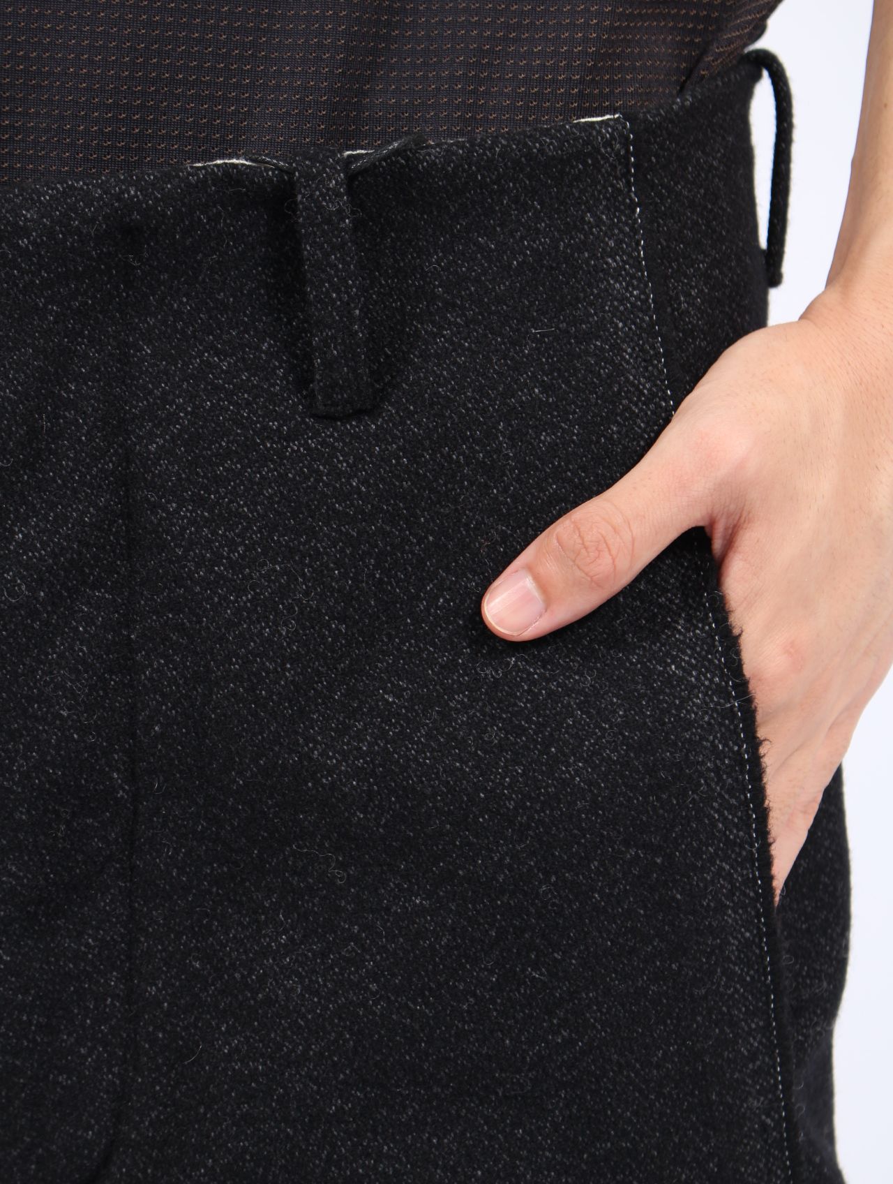 【25AW】 メンズ フィット トラウザーズ ウィズ 925 シルバー フック クローザー / MENS FITTED TROUSERS WITH 925 SILVER HOOK CLOSER / オフブラック