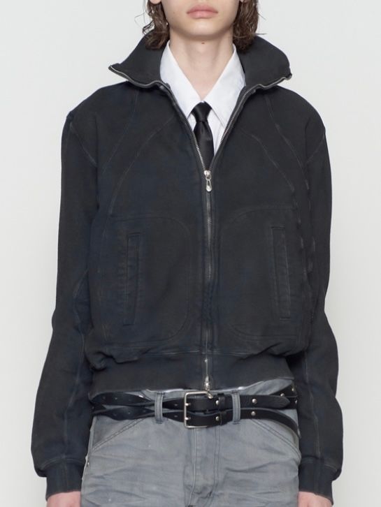 【26AW】パネルド ジップ アップ スウェット シャツ / PANELED ZIP UP SWEAT SHIRT / FADED BLACK(ブラック)