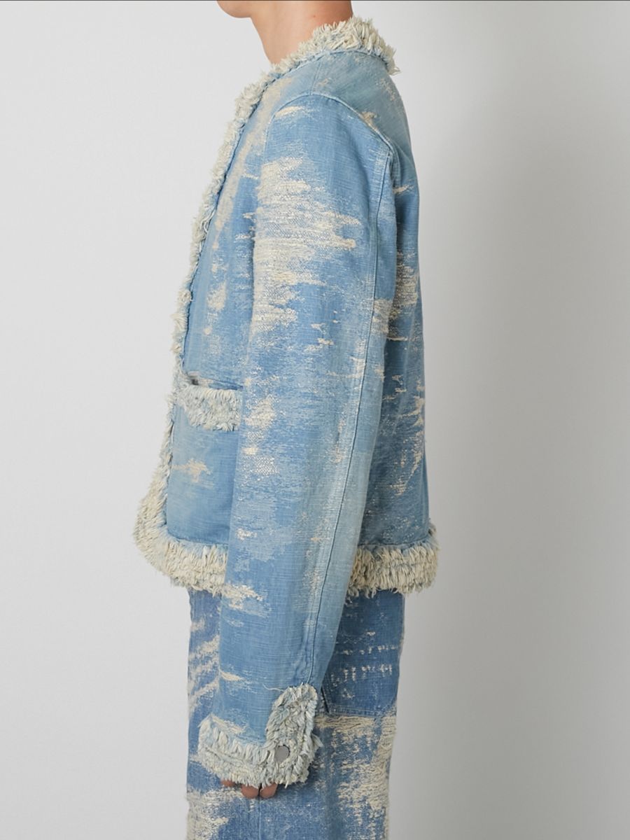 【27SS】カラーレス デニム ジャケット ジャガードデニム シャネル ジャケット / COLLARLESS DENIM JACKET / INDIGO BLEACH (インディゴ ブリーチ)