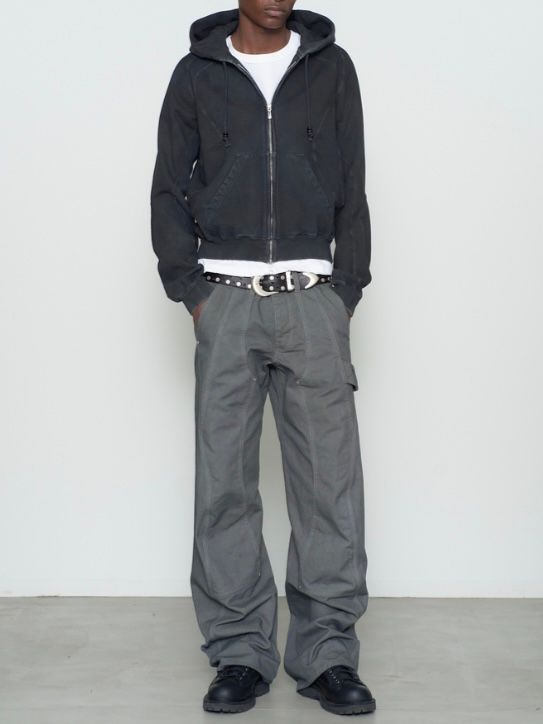 【26AW】 パネルド ジップアップ フーディー パーカー / PANELLED ZIP UP HOODIE / FADED BLACK(ブラック)