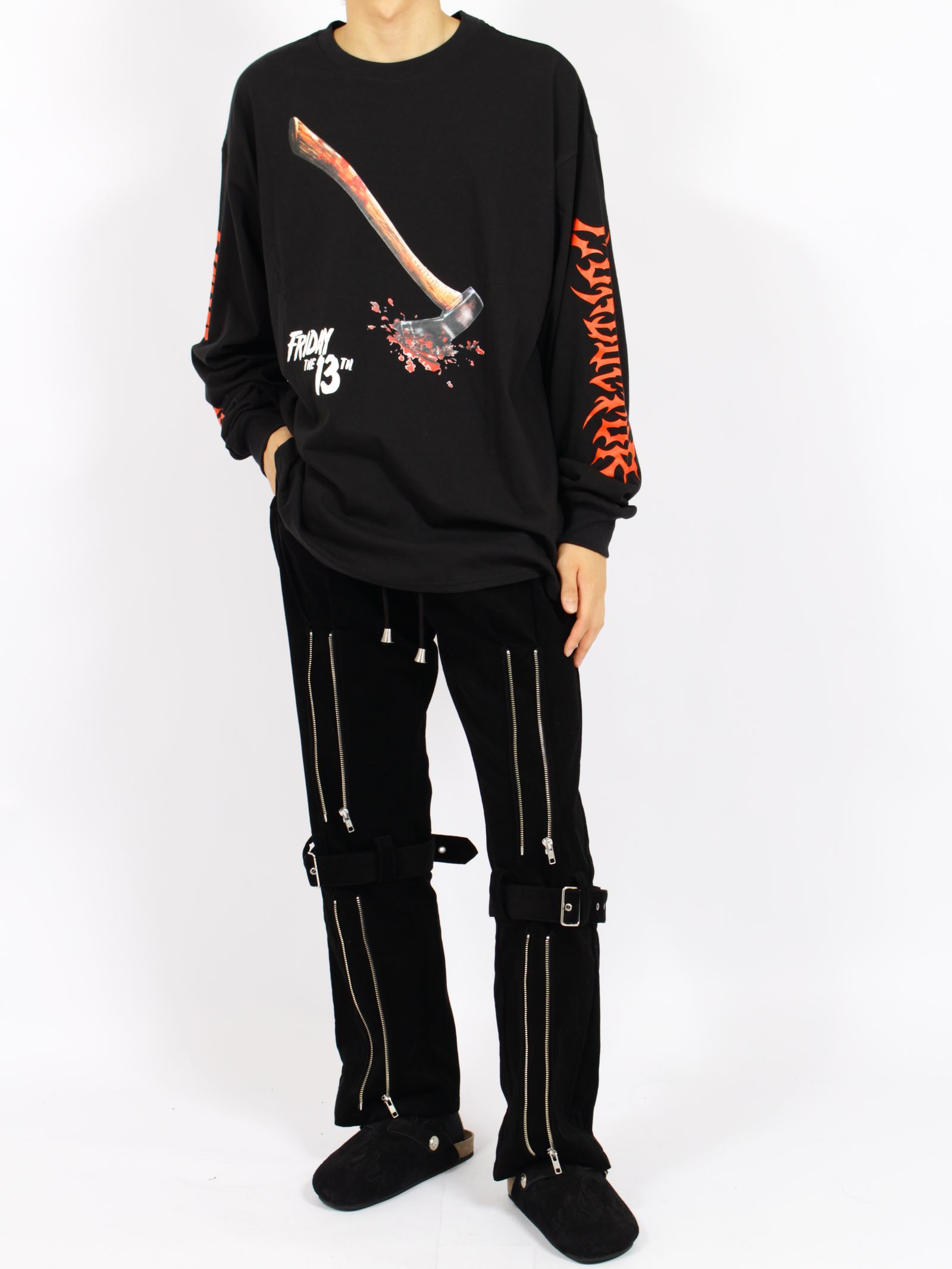 【 13日の金曜日 コラボ 】ポスター ビジュアル ロングスリーブ Tシャツ 長袖 カットソー/ xFRIDAY THE 13TH POSTER VISUAL L/S T-SHIRT / ブラック