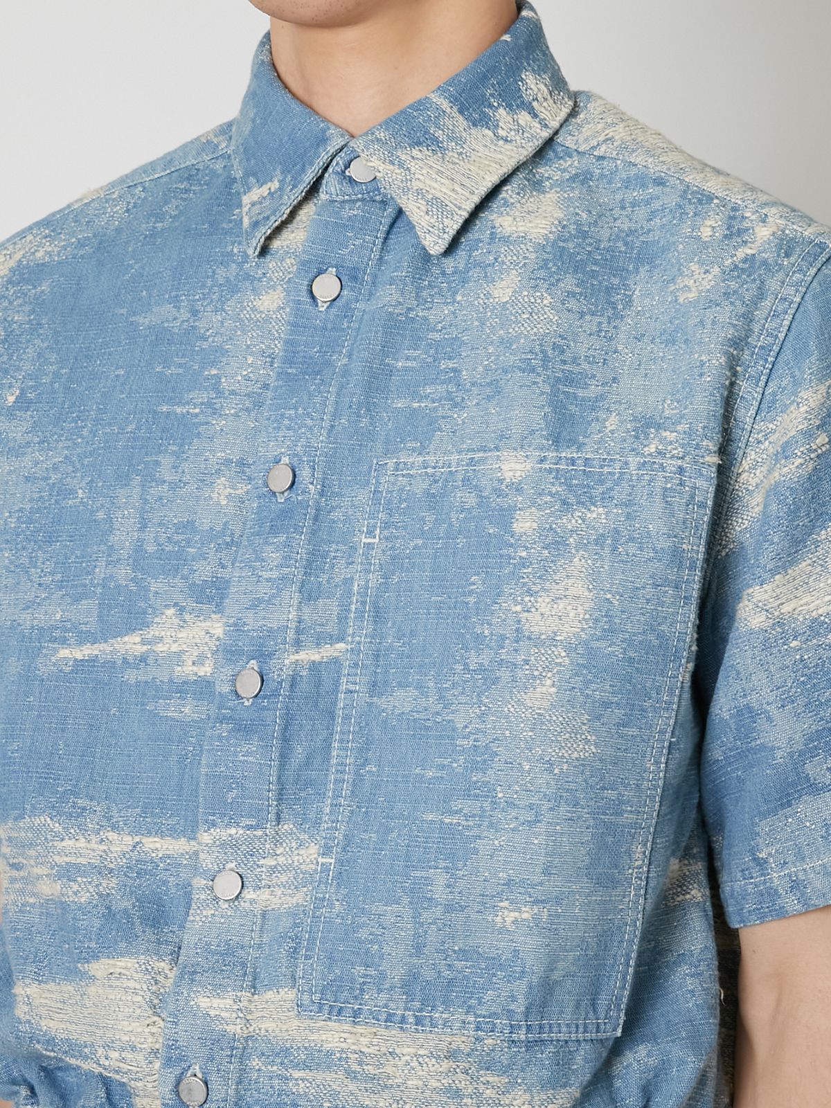 【27SS】デニム シャツ 半袖 Tシャツ / DENIM SHIRT / INDIGO BLEACH (インディゴ ブリーチ)