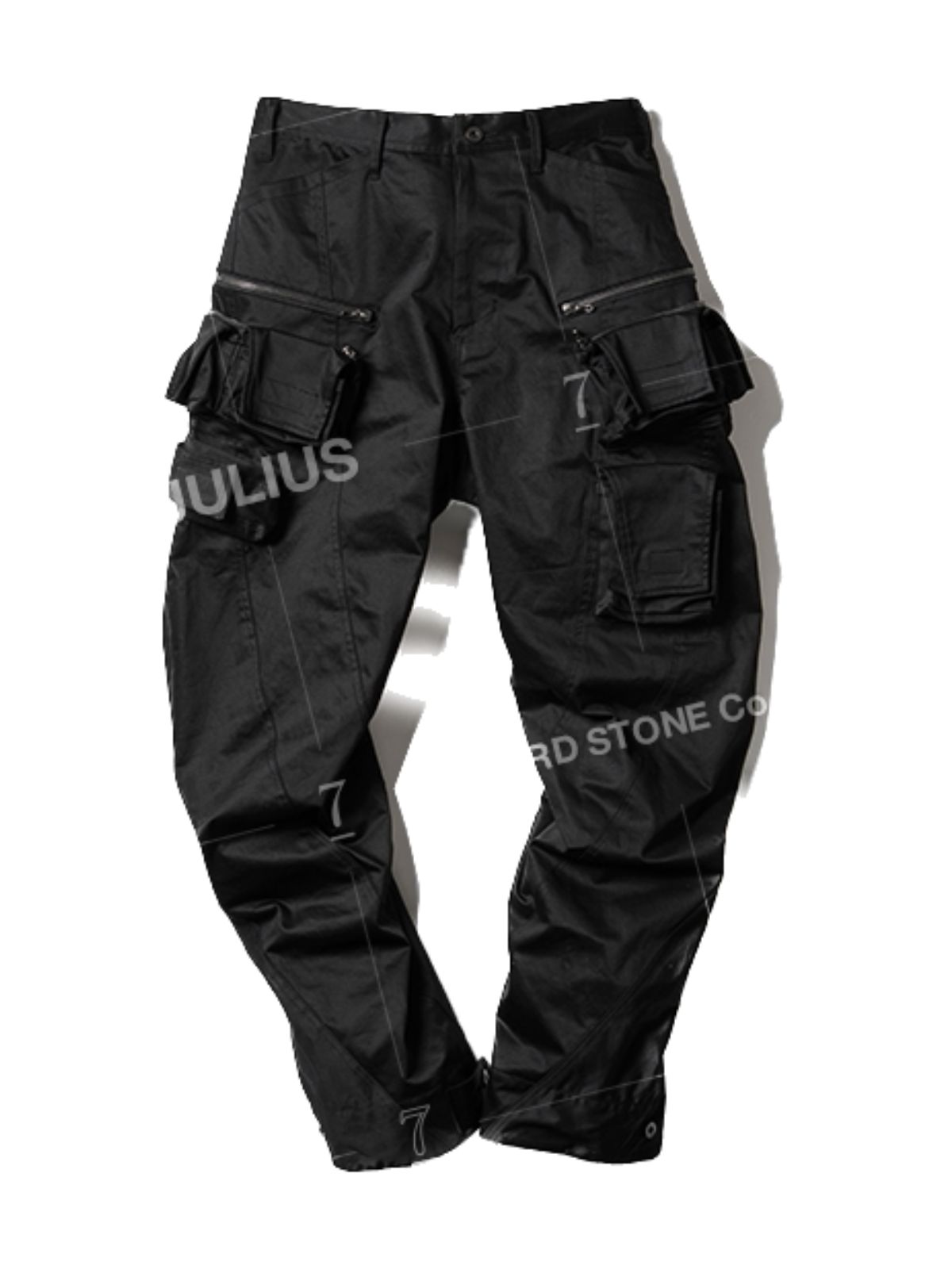 JULIUS 【23AW】 ストレッチ コットン カーゴパンツ / COTTON STRETCH SATIN / ブラック STORY