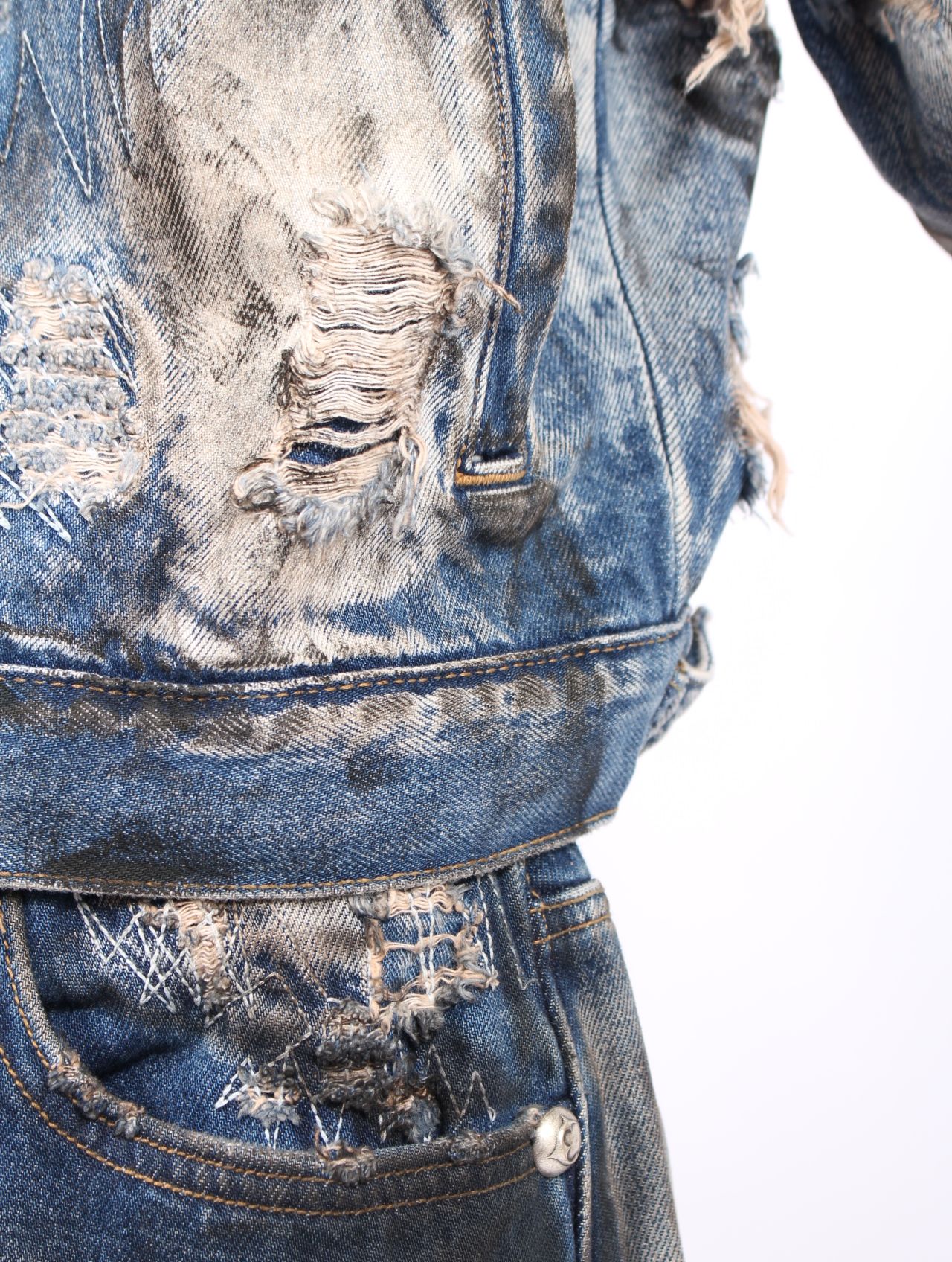 【25AW】ハードウォッシュド ダメージ デニム ジャケット / HARD-WASHED DAMAGED DENIM JACKET / ブルー