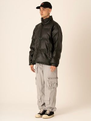 フェイクレザー ダウン ジャケット / PU FAKE LEATHER DOWN JACKET / ブラック