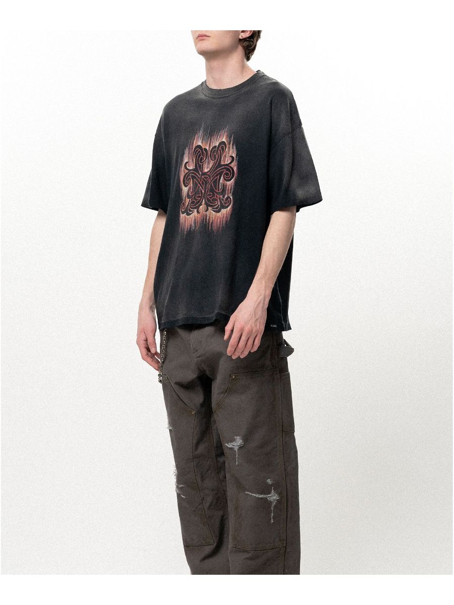 【26SS】"クレヨン フレーム" ディストレスド カミヤ Tシャツ / ”CRAYON FLAME" DISTRESSED TEE / ブラック