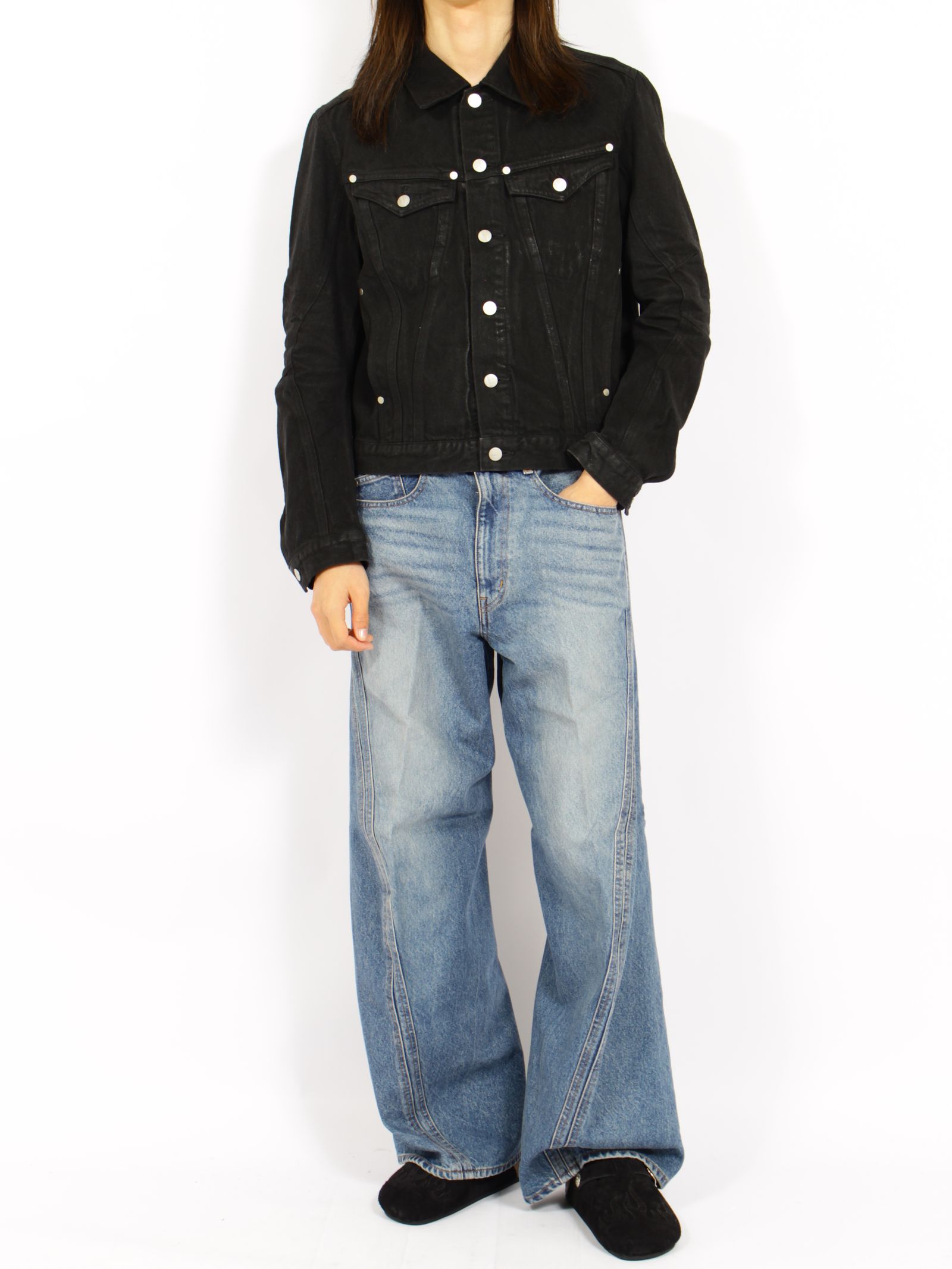 【26AW】デニム トラッカー ジャケットコーティング デニムジャケット / DENIM TRUCKER JACKET / LUSTER COATED BLACK(ブラック)