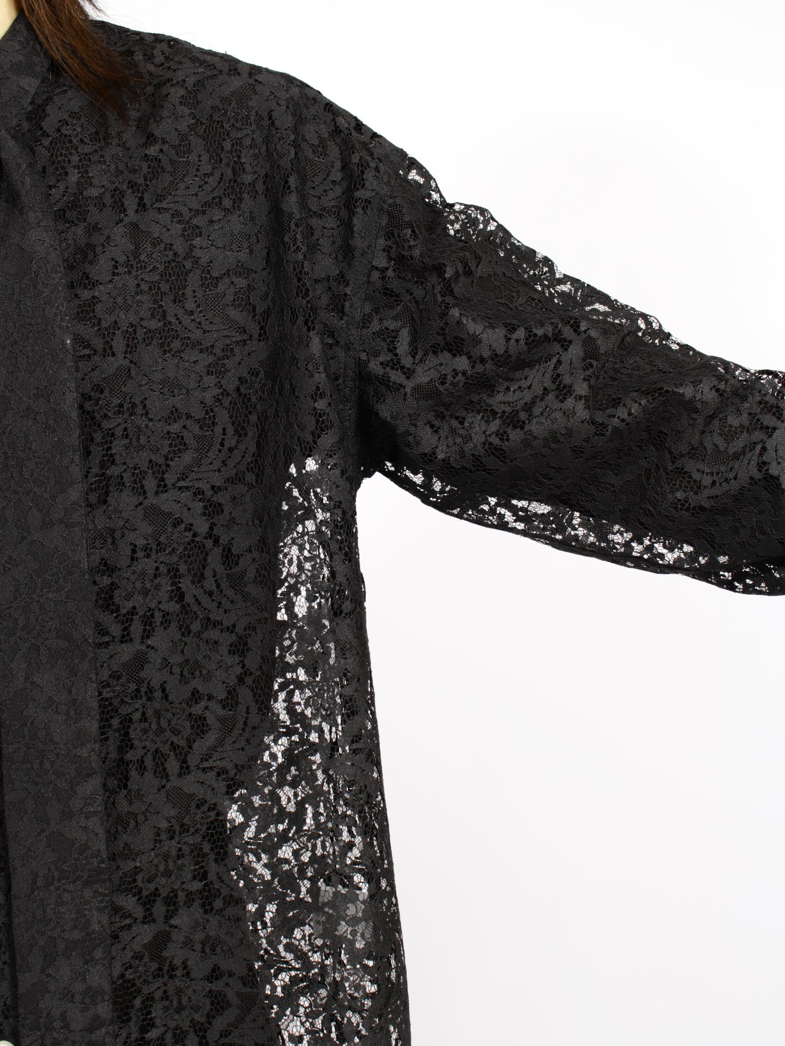 【26AW】フラワーレース ボウタイ シャツ 花柄レース 長袖シャツ / FLOWER LACE BOW TIE SHIRT / ブラック