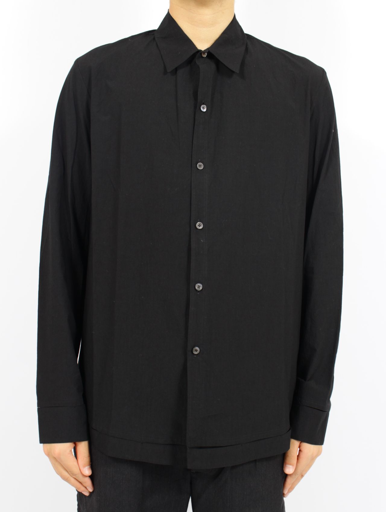【25SS】ハンドステッチ ヘム ボンバー リラックス フィット シャツ / HAND-STITCHED HEM BORDER  RELAXED FIT SHIRT / ブラック