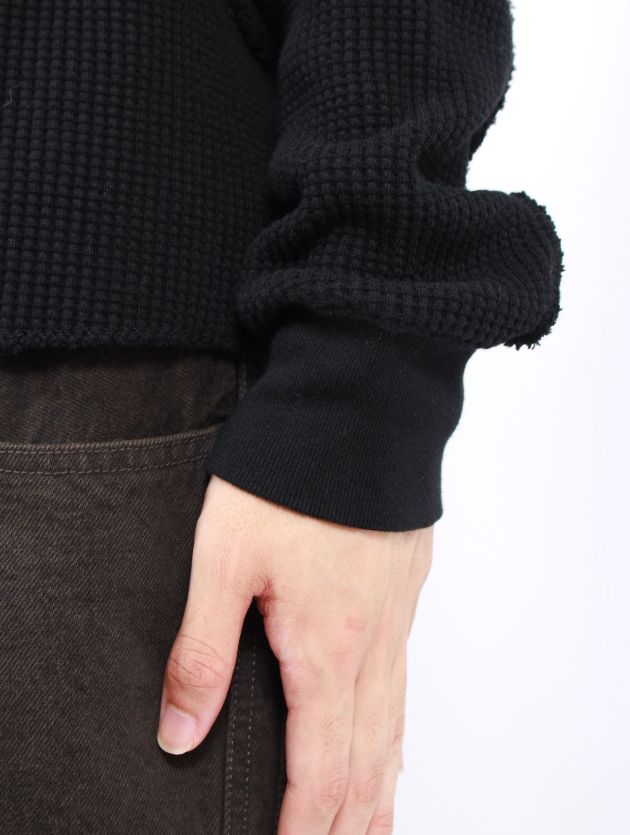 【25AW】 ワッフル サーマル ロングスリーブ 長袖 Tシャツ / WAFFLE THERMAL LONG SLEEVE T‑SHIRT / BLACK(ブラック)