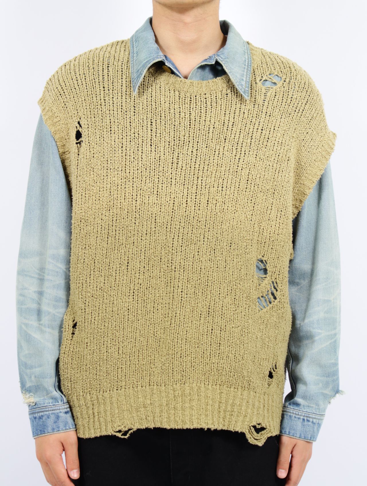 【25SS】サンフェード ニットベスト / SUN-FADED KNIT VEST / カーキ