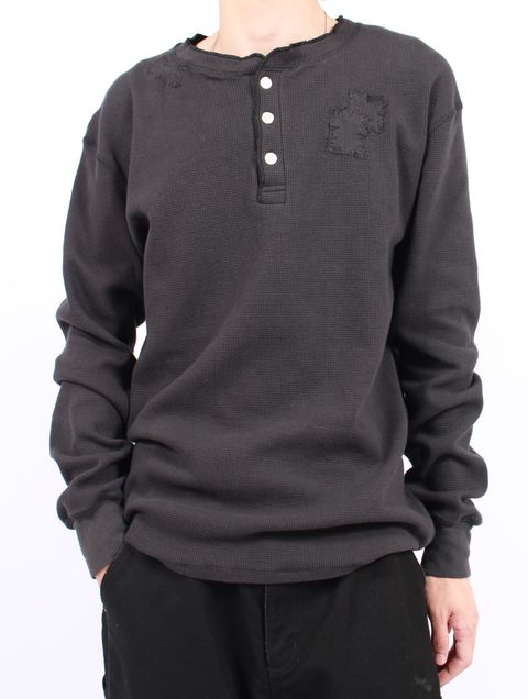【25AW】ボロ ワッフルニット ヘンリー ロングスリーブ Tシャツ / BORO WAFFLEKNIT HENLEY L/S TEE / ブラック