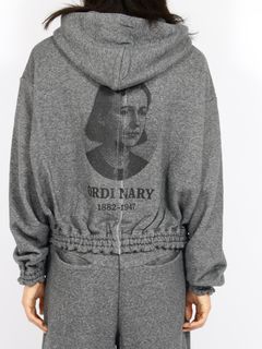 【26AW】 オーディナリー ホーム オールド スタイル ジップ フーディ ウィズ プリンティング / ORDINARY HOME OLD STYLE ZIP HOODIE WITH PRINTING / チャコール