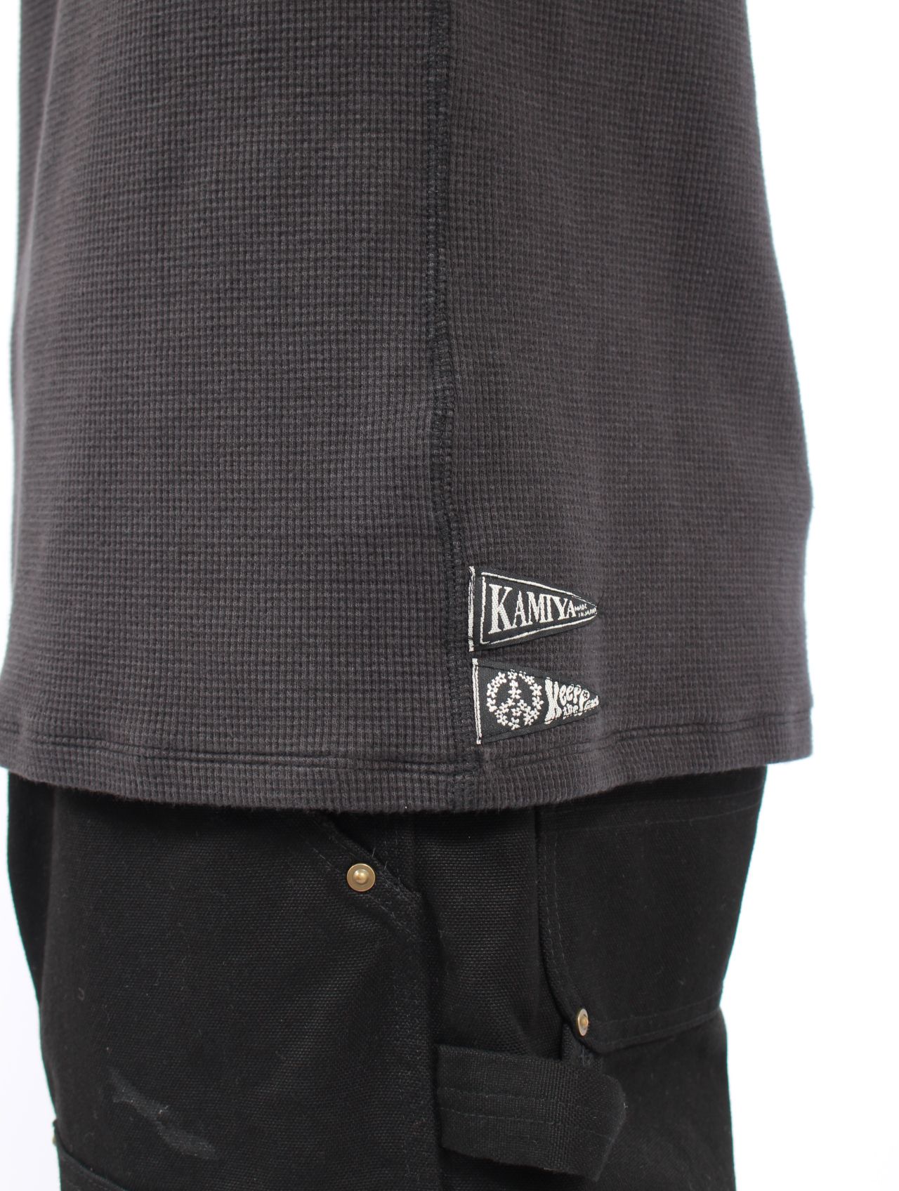【25AW】ボロ ワッフルニット ヘンリー ロングスリーブ Tシャツ / BORO WAFFLEKNIT HENLEY L/S TEE / ブラック