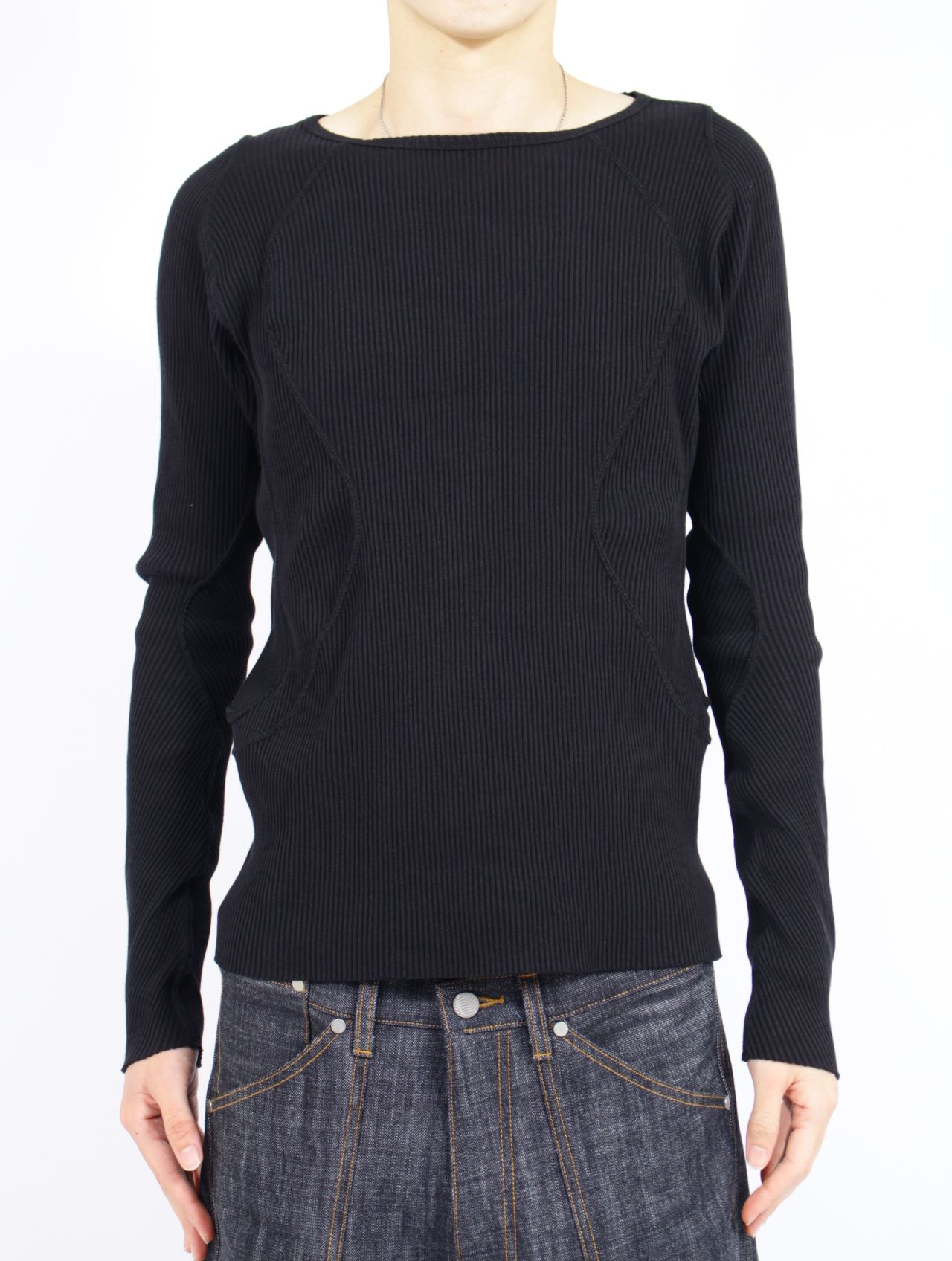 【26SS】 パネルド リブ ロングスリーブ 長袖 Tシャツ / PANELLED RIBBED LONG SLEEVE T-SHIRT / BLACK (ブラック)