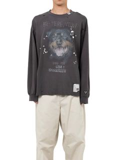 【25AW】ドッグプリント エンブリッシュド ディストレスド ロングスリーブ Tシャツ / DOG PRINTED EMBELLISHED DISTRESSED LONG SLEEVE T-SHIRT / ブラック