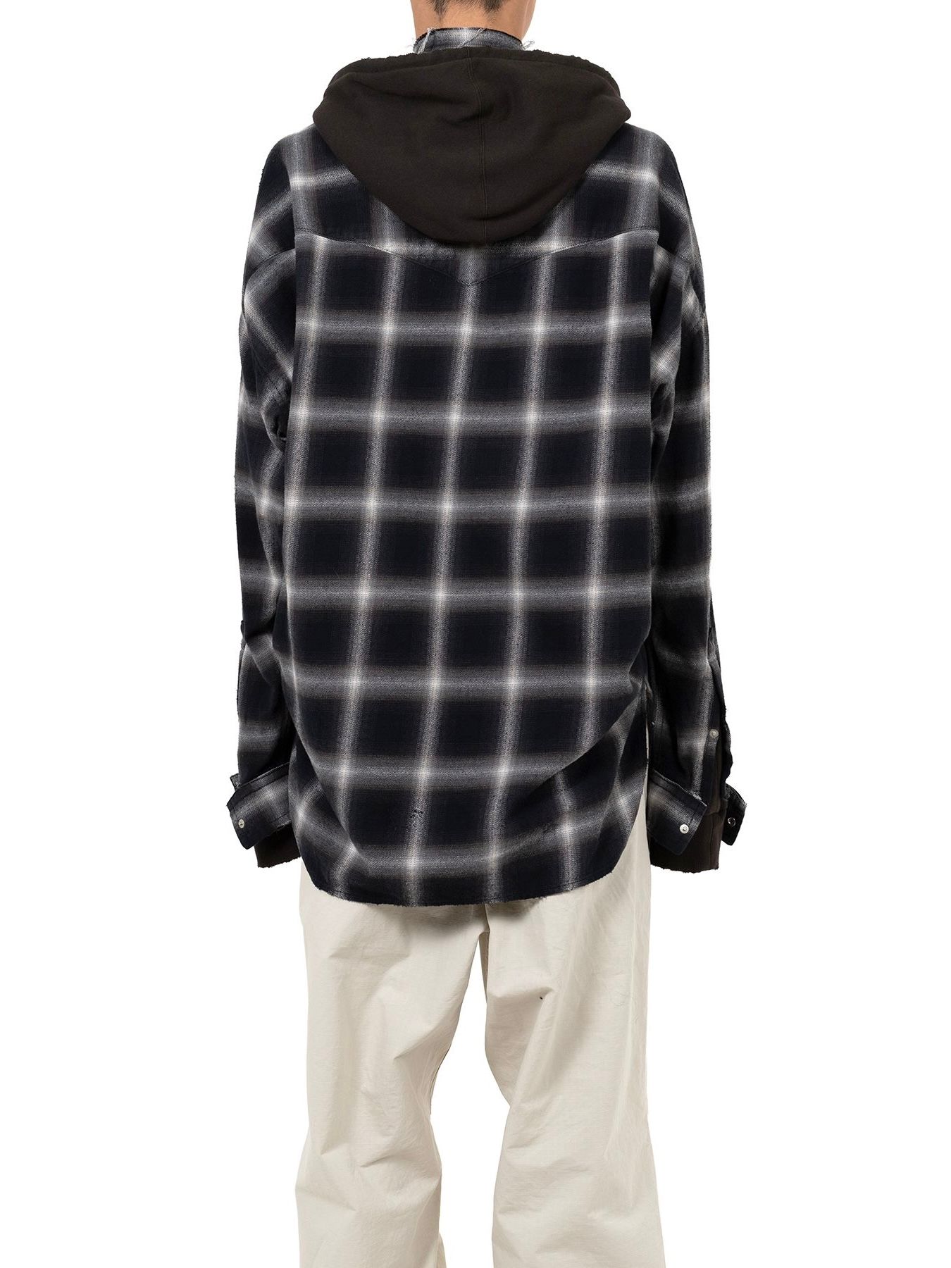 【25AW】スウェット フーディー ドッキング チェック シャツ / SWEAT HOODIE L/S SHIRT / ブラック