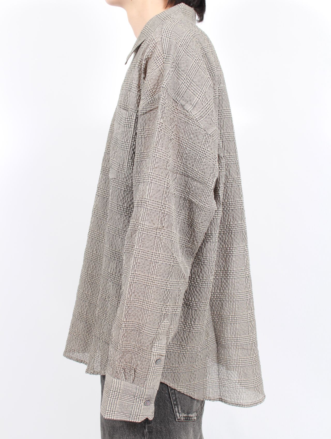 【25AW】ルーム シャツ 長袖 チェック / ROOM SHIRT / CRINKLED GREY CHECK(グレーチェック)